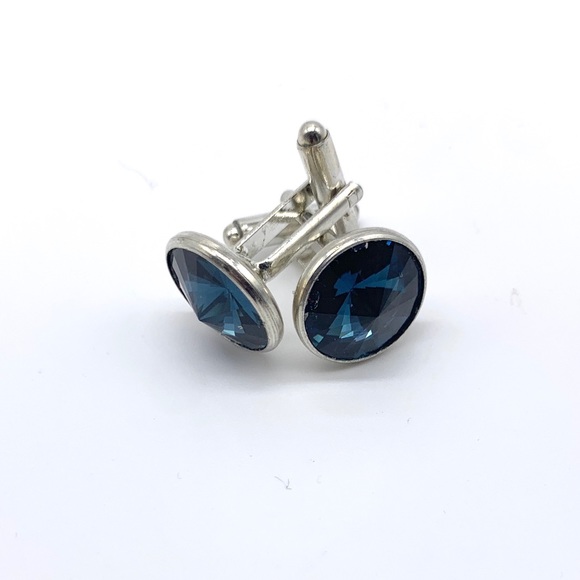 Men’s Blue cufflinks- Swarovski sapphire crystals - Picture 3 of 4